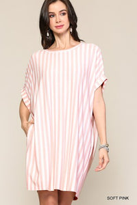 Stripe Cuffed Short Sleeves Dress