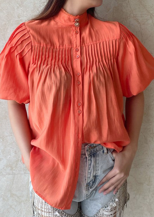 Orange Bubble Sleeve Blouse