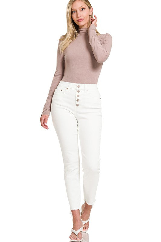 Button Fly White Skinny Jeans