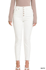 Load image into Gallery viewer, Button Fly White Skinny Jeans
