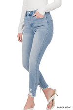 Load image into Gallery viewer, Distressed Hem Skinny Denim Pants
