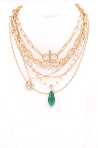 Layered chain glass stone necklace