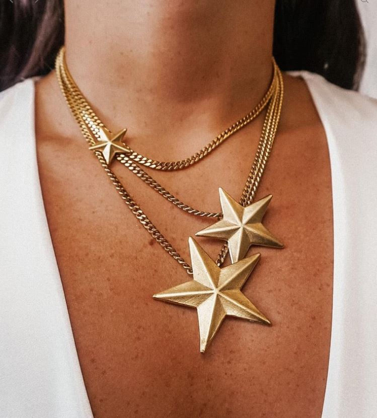 TOVA Brazil 3 Star Gold Necklace