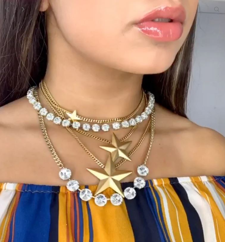 TOVA Brazil 3 Star Gold Necklace