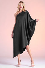 Load image into Gallery viewer, Satin Crepe Asymmetrical One Sleeve Dress
