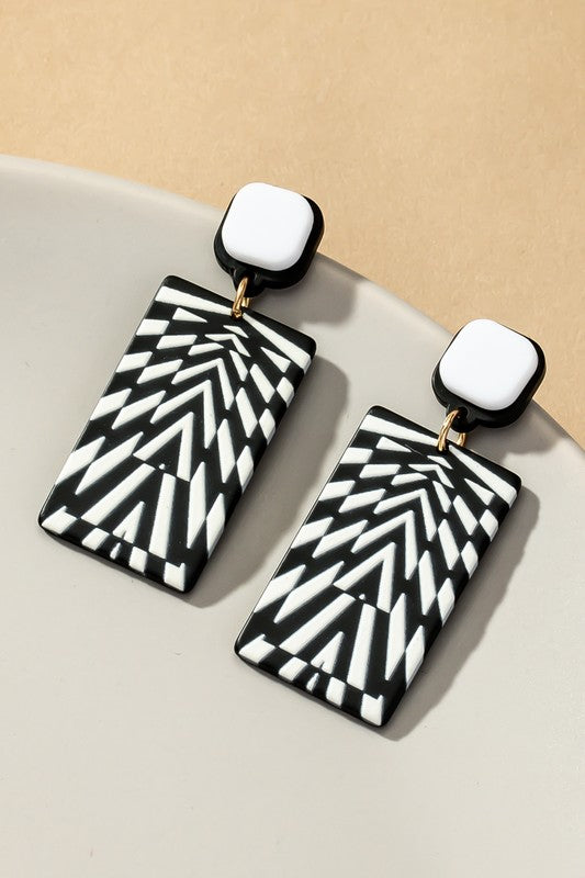 Black and White Rectangular Shape Earrings