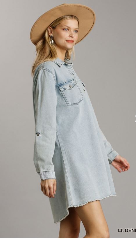 Button Down Non-Stretch Denim Dress