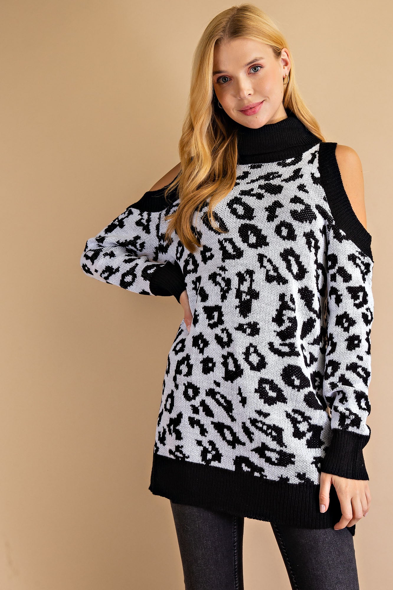 Animal Print Cold Shoulder Sweater