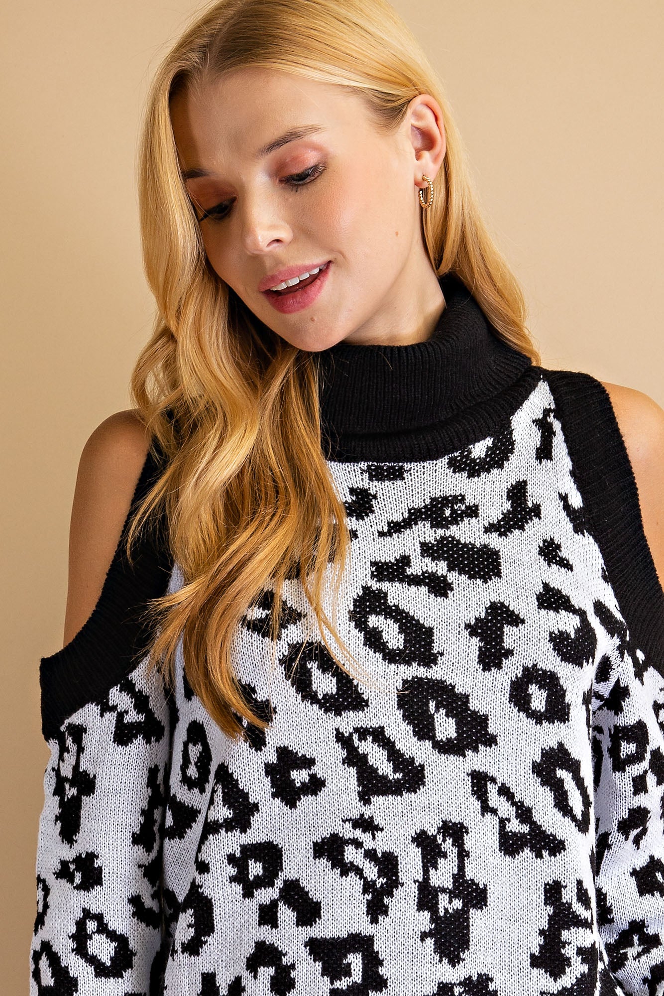 Animal Print Cold Shoulder Sweater