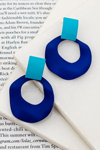 Blue Hoop Drop Earrings