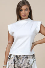 Load image into Gallery viewer, Off-White Mock Neck Sleeveless Top
