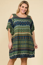 Load image into Gallery viewer, Olive Print Cold Shoulder Dress
