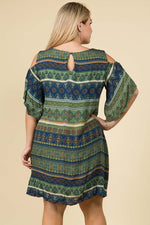 Load image into Gallery viewer, Olive Print Cold Shoulder Dress

