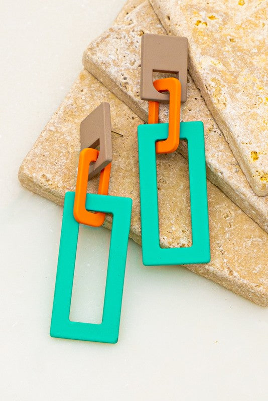 Pastel Linked Rectangle Hoop Earrings