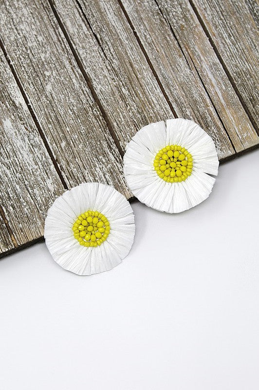 Raffia Fringe Flower Stud Earrings