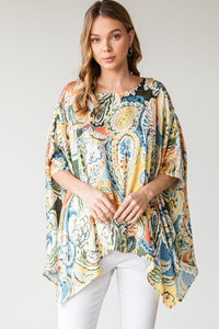 Satin Paisley Print Poncho Top