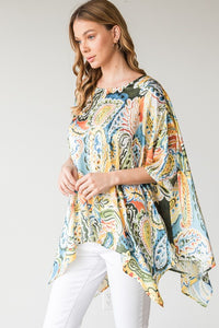 Satin Paisley Print Poncho Top