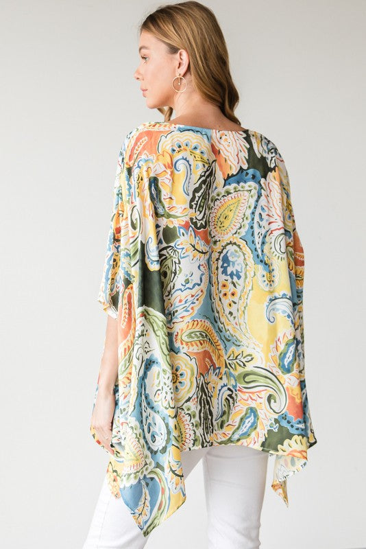 Satin Paisley Print Poncho Top