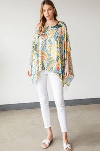 Satin Paisley Print Poncho Top