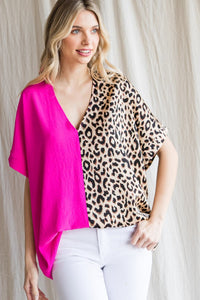 Satin Leopard Print & Hot Pink Top