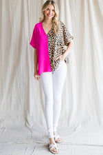 Load image into Gallery viewer, Satin Leopard Print &amp; Hot Pink Top
