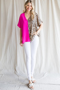 Satin Leopard Print & Hot Pink Top