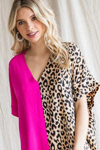 Satin Leopard Print & Hot Pink Top