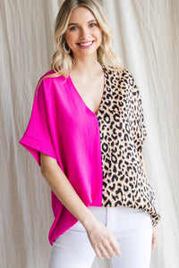 Satin Leopard Print & Hot Pink Top