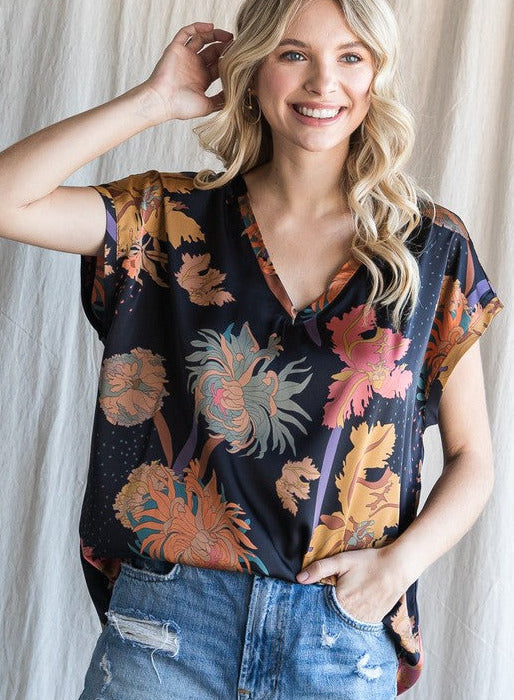 Satin Floral Print Top