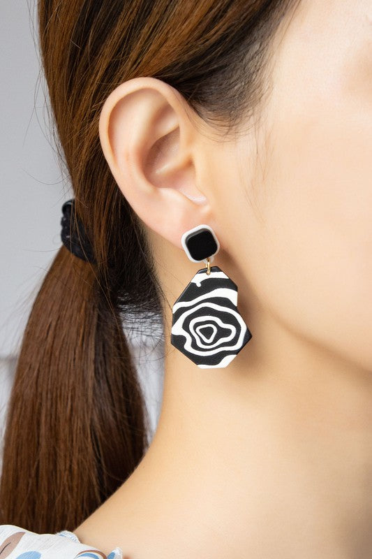 Irregular Shape Black and White Earrings