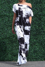 Load image into Gallery viewer, Black &amp; White Off Shoulder Jumpsuit
