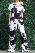 Load image into Gallery viewer, Black &amp; White Off Shoulder Jumpsuit
