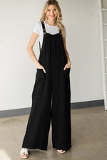 Load image into Gallery viewer, Black Solid Linen Overalls
