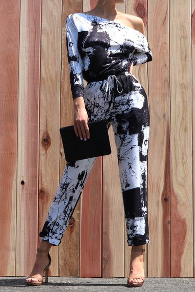 Tie Dye Printed Knit Off Shoulder Jumpsuit Jawaly Boutique