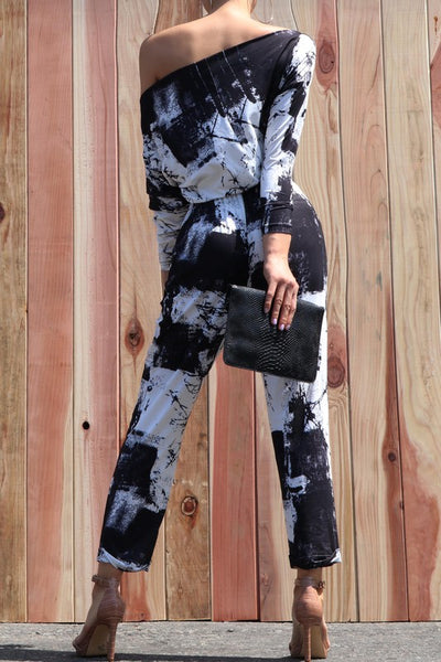 Tie Dye Printed Knit Off Shoulder Jumpsuit Jawaly Boutique