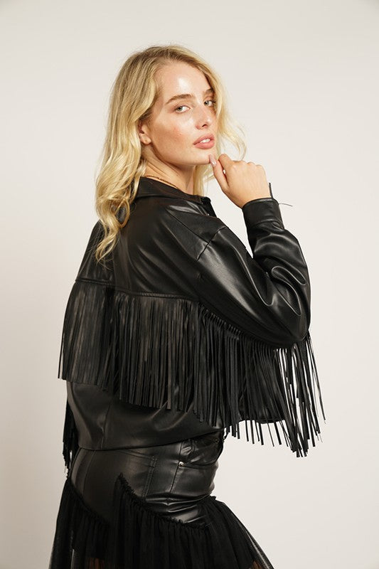 Cropped Faux Leather Jacket