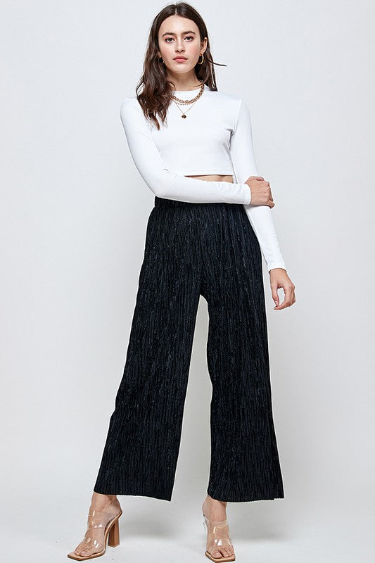 Solid Wide Leg Velvet Pants