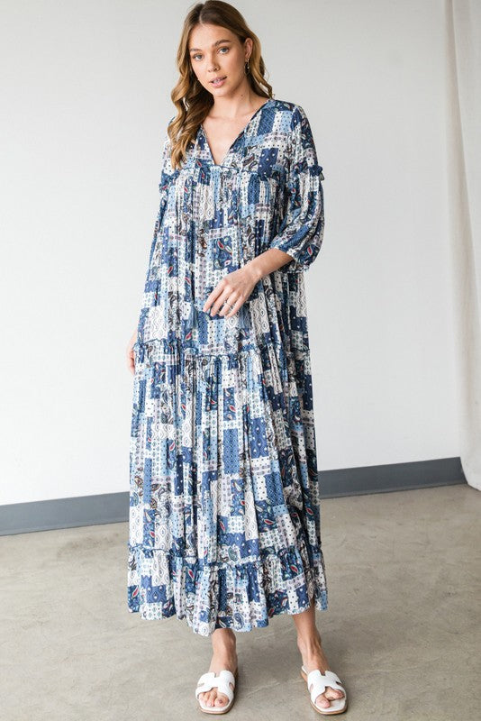 Patchwork Print Maxi Dress