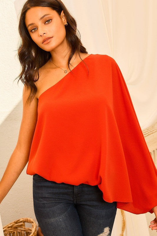 One Shoulder Rust Top