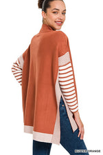 Load image into Gallery viewer, Striped Mock Neck Hi-Low Sweater
