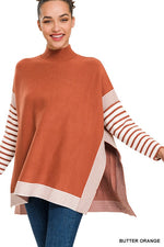 Load image into Gallery viewer, Striped Mock Neck Hi-Low Sweater
