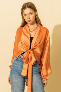 Tie-Front Balloon Sleeve Blouse