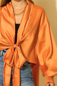 Tie-Front Balloon Sleeve Blouse