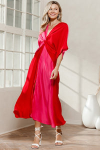 Satin Color Blocked Maxi Dress