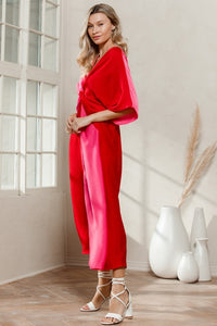 Satin Color Blocked Maxi Dress