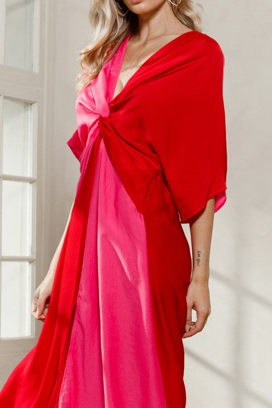 Satin Color Blocked Maxi Dress