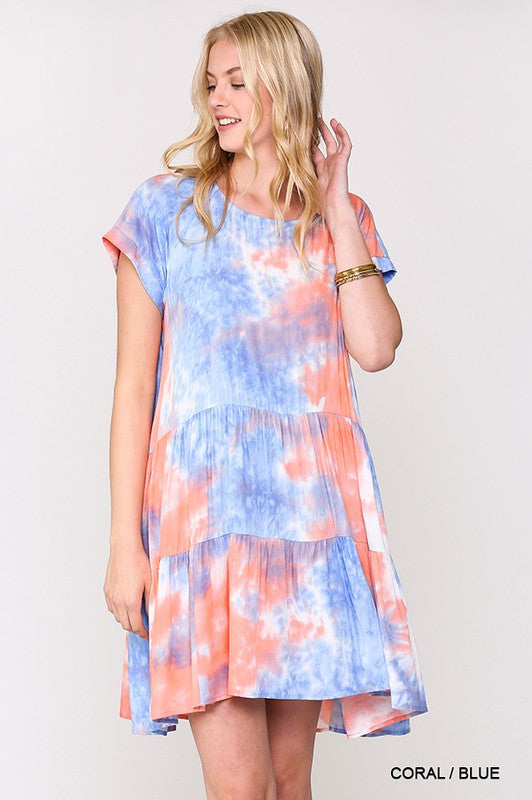 Tie Dye Printed Short Sleeve Dress