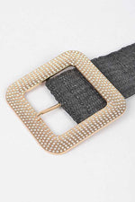 Load image into Gallery viewer, Iconic Square Buckle Straw Elastic Belt

