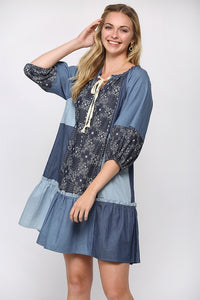 Chambray Block Print Dress