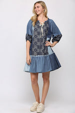 Load image into Gallery viewer, Chambray Block Print Dress
